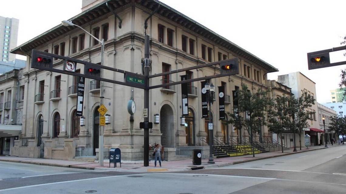 A street view of the Miami Center for Architecture and Design in downtown Miami. The historic building was once the old United States Post Office and Courthouse.