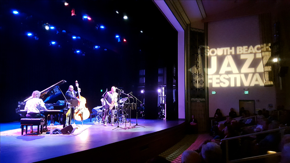 photo of Branford Marsalis performing onstage at the Colony Theater during the second annual South Beach Jazz Festival